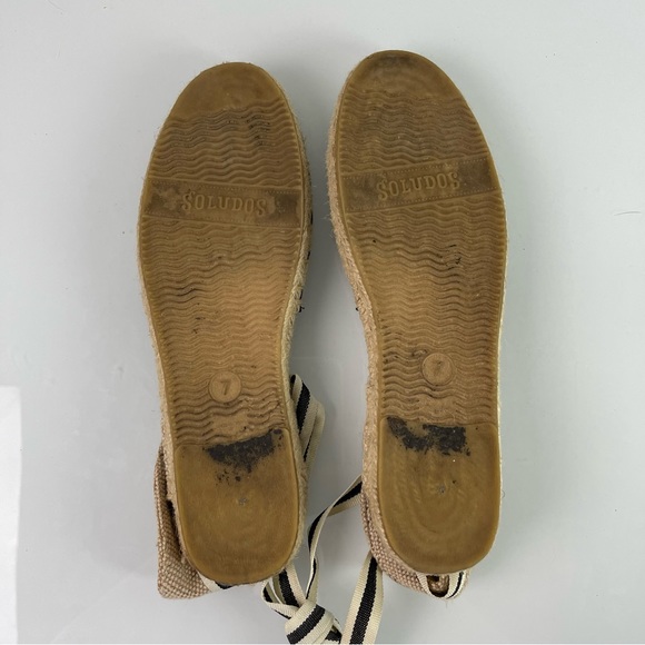 Soludos Shoes Espadrille Ankle Flats‎ Tie Striped Black White Tan Cream - Picture 10 of 12